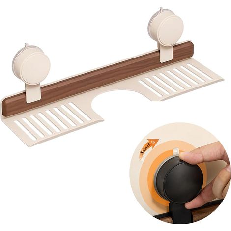 Étagère à ventouse en noyer - Extra large - Avec trous de drainage - Sans perçage - Organisateur de salle de bain - Meuble de salle de bain - Étagère murale pour chambre à coucher et cuisine (1/5)