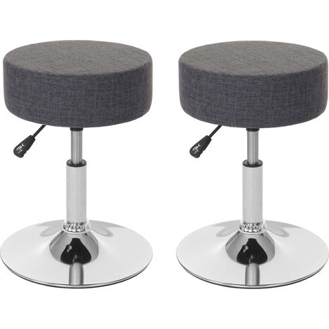 Lote de 2 taburetes HHG-189, taburete de asiento taburete de maquillaje, altura regulable Ø 35cm, textil, gris