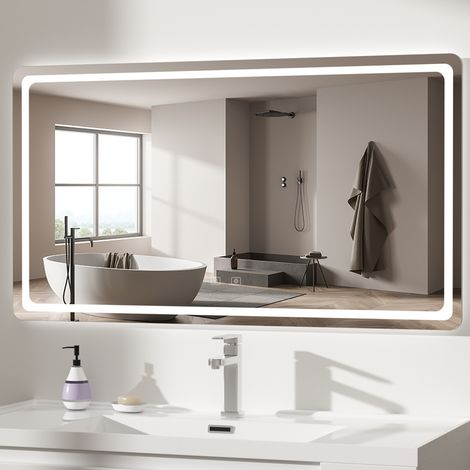 Miroir LED Salle de Bain avec Eclairage 120x70 cm,Antibué Rectangulaire Miroir Mural 3 Couleurs Luminosité,Lumière Blanche Froide/Chaude,Horizontale/Verticale