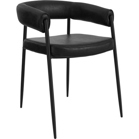 Queens Dining Chair (Set of 2) - PU/Metal - L55.5 x W56 x H72 cm - Black - Partially Assembled