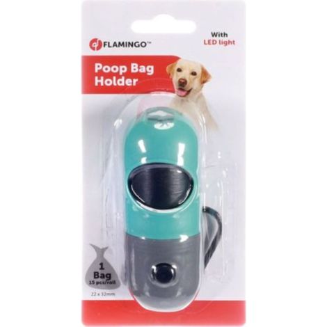 Distributeur de sacs à déjections avec lumière et un rouleau de sacs pour chiens. - Flamingo (1/4)