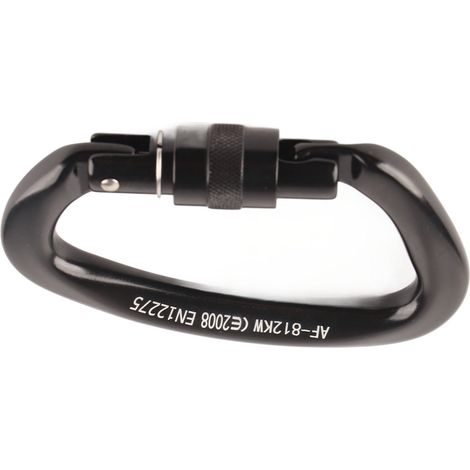 D-förmiger Karabiner aus Aluminiumlegierung, selbstsichernd, robuster D-förmiger Karabiner, geeignet zum Klettern und Campen, schwarz. (1/4)
