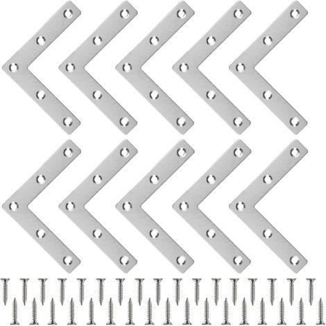 10 Pcs Equerre Plate Équerre Angle en Forme de L Connecteur Métallique Plat + 50 Vis Connecteurs d'Angle en Acier Inoxydable Equerre Fixation Plate 808015mm pour Fixation Meuble Menuisier Chais (1/5)