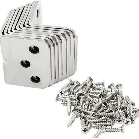 Lot de 50 Raccords d'Angle en Acier Inoxydable - Équerre de Meuble à 90° - Fixation Métallique en L à Visser pour Étagère en Bois - 36 (1/5)
