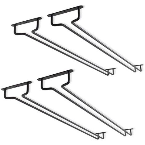 Lot de 4 supports pour verres à vin sous armoire de 15,7 pouces - Support en métal pour verres à vin - Support pour verres à vin - Pour mini bar, rangement de cuisine - Noir (1/5)