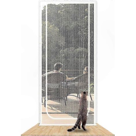 Porte moustiquaire pour chien et chat avec fermeture éclair, maille blanche résistante et robuste, empêche les fugues, cadre renforcé pour animaux, sécurité optimale à la maison (1/5)