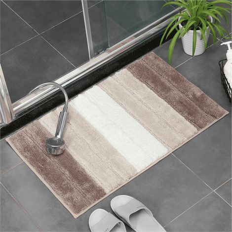 Tapis de Salle de Bains Antidérapant, Paillasson en Microfibre Douce pour Entrée, Moquette à Rayures Lavable en Machine pour Intérieur Extérieur Chambre, Dégradé Marron 45x65 cm (1/4)