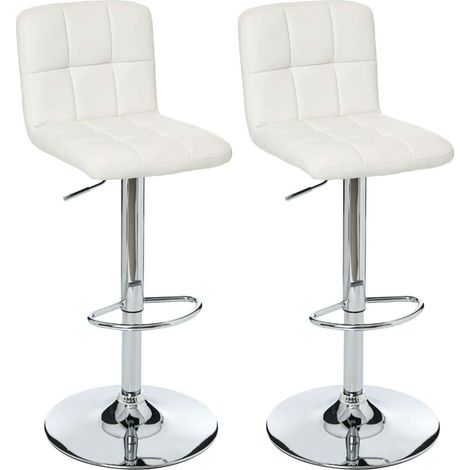 Atmosphera – Tabouret de bar pivotant avec dossier blanc – Hauteur réglable 89-104 cm – Assise 37x37 cm en tissu PU – Piètement en acier chromé (1/4)