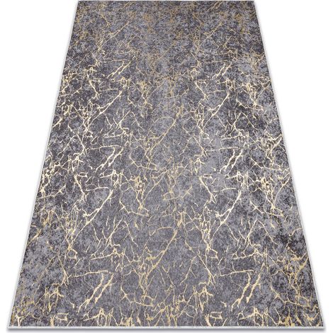 MIRO 11111.2103 Waschteppich Marmor, glamour Anti-Rutsch - dunkelgrau / gold grey 80x150 cm