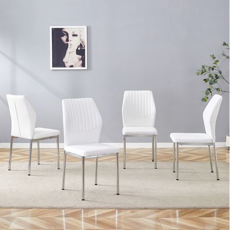 MEUBLIV Set di 4 sedie da pranzo bianche e argento in PU con gambe in metallo (1/5)