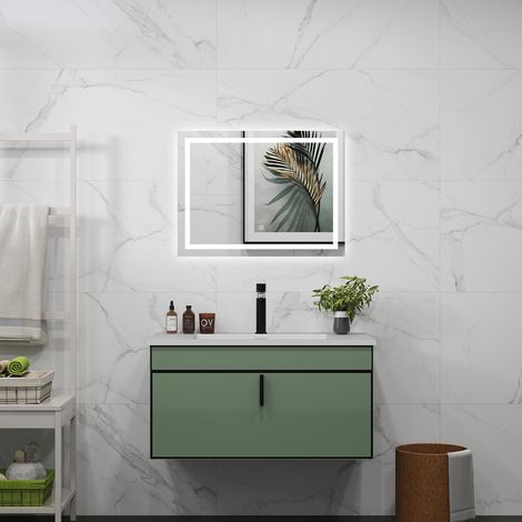 Aica Sanitarios Espejo de baño con luz LED,espejo rectangular,100 x 60 cm, luz blanca+ brillo ajustable+ antivaho+ funciñon de memeoria agapada (1/5)