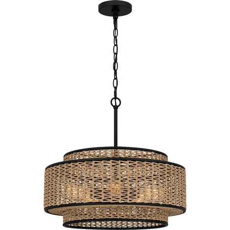 Sospensione boho in rattan beige/nero 5xE27 Quoizel Teton (1/5)