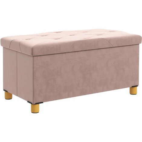 Banc de rangement bout de lit pliable volume 67 L capacité de charge 120 kg avec couvercle 76L x 38l x 38H cm rose (1/4)