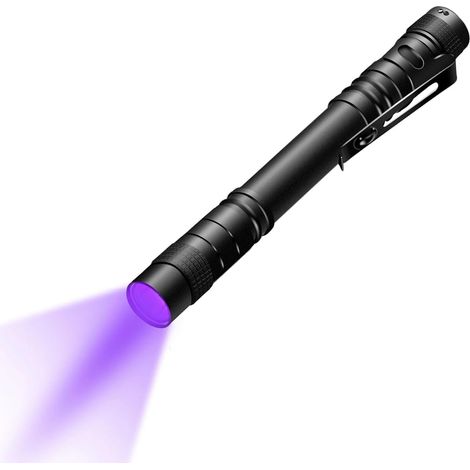 Lampe torche UV 365 nm – Mini lampe ultraviolette portable avec clip, lumière noire pour détection urine animaux, durcissement résine, teigne et vérification (1/5)