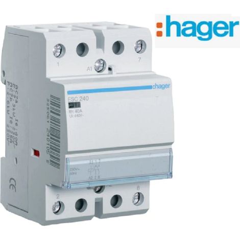Hager – Contacteur à clé 40A – Bipolaire 2F – Tension 230V – Contacteur silencieux pour environnements humides