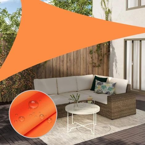 Dreieckige Markise 3x3m orange mit 3 Karabinern, UV-/regenbeständig (1/5)