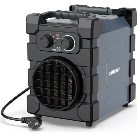 Professioneller Elektro Heizlüfter 3000 Watt Bauheizer Elektroheizer  Schwerem Stahlgehäuse, Überhitzungsschutz, mit Thermostat, Bautrockner für Baustelle, Garage [Energieklasse A]