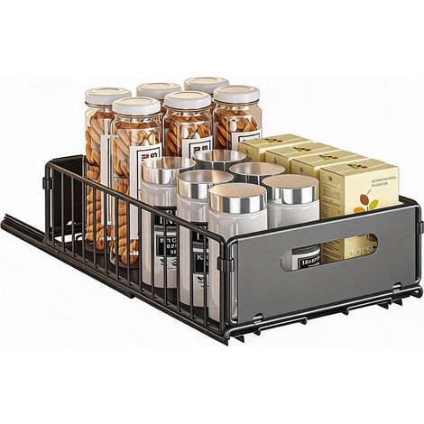 Tiroir Coulissant De Rangement, Étagère Pliable En Acier Au Carbone, Organisateur De Placard Avec Glissière à Billes Silencieuse, Sans Perçage à Bande Adhésive Nano, Panier Pour Cuisine, Sous Évier, s