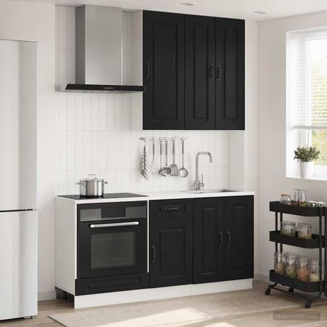 Ensemble de meubles de cuisine 5 pièces avec rangements, bois d’ingénierie noir - PANGIVO (1/5)