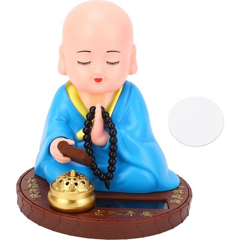 Ortviai Figurine Bouddhiste Solaire Automatique pour Bureau et Tableau de Bord – Bleu, 11 cm (1/5)