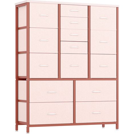Commode de Chambre Avec 15 Tiroir, Commode de Rangement Avec Cadre en Métal Pour Chambre, Salon, Couloir 100x30x123 cm Rose (1/5)