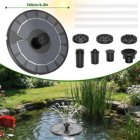 Fontaine solaire 2,5 W (1 pièce - 2,5 W), robuste et durable, avec 6 buses et 4 barres anti-collision. Décoration extérieure idéale pour bassin de jardin ou piscine. (1/5)
