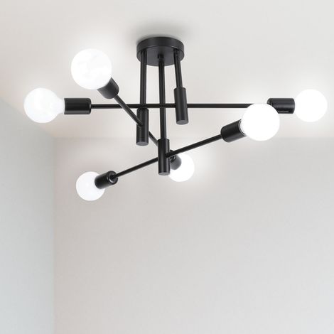 Retrò Plafoniera Vintage Industriale 6 Luci Lampadario Illuminazione Interno per Sala da pranzo Camera da Letto Soggiorno Nero (1/5)