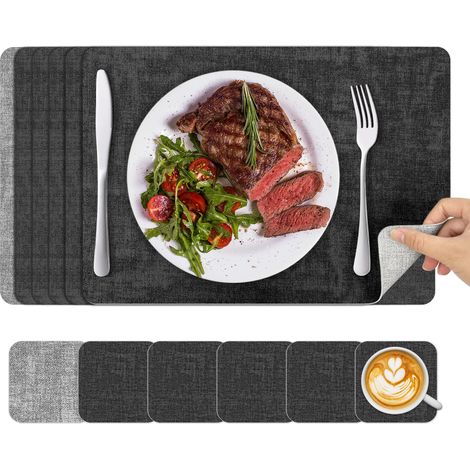 Set de Table Lavable Plastique: Dessous de Table Rectangulaire  Lot de 6 Napperons et Sous-Verres  Double Face, Antidérapant, Résistant à la Chaleur (1/5)