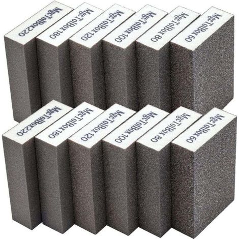 12pcs Éponge de ponçage, Cales à poncer kit Polissage Grain 60/80/100/120/180/220 spécifications lavables et réutilisables