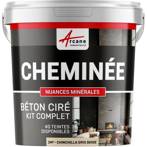 Béton ciré cheminée, kit avec primaire et vernis - 2 m² (en 2 couches) Chinchilla Gris Beige - ARCANE INDUSTRIES