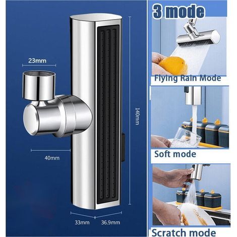 Faucet Extender - Three-speed Rotatable Spout - Kitchen Sink Water Flow Enhancer - Brass + ABS - 1 Unit