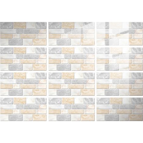 Autocollant Carrelage Mural - Dosseret Adhésif 20 x 10 cm - Résistant à l’Huile et à l’Eau - Pour Cuisine et Salle de Bain - 12 Pièces (1/5)