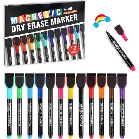 Whiteboard Markers - Dry Erase Whiteboard Marker with Sponge, Magnetic Markers for Whiteboards and Flipcharts (1/4)