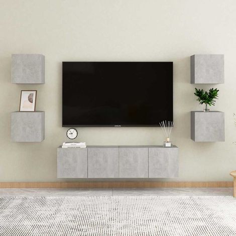 vidaXL Set de muebles de salón 6 pzas madera ingeniería gris hormigón (1/5)