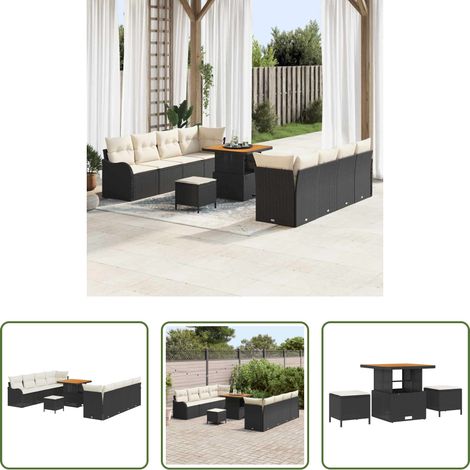 Mobilier extérieur - Ensemble de canapé de jardin avec coussin 11 pcs Noir polyrotin (1/5)