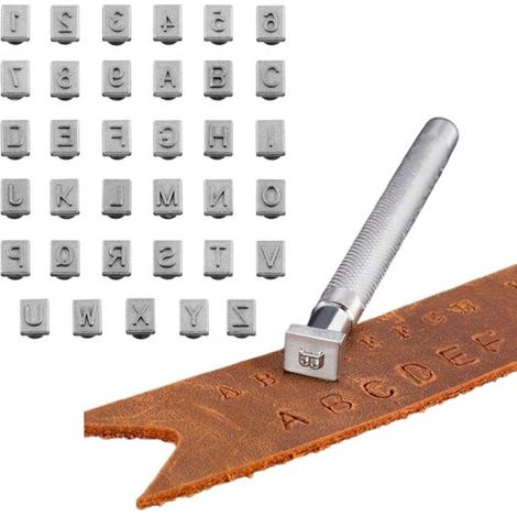 Set di 36 pezzi,Timbro per lettere e numeri in pelle,Timbro per pelle,Set di timbri per pelle,Per incidere la pelle,Resistente e durevole,Argento (1/5)