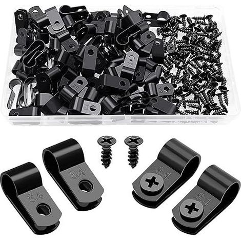 0,8 cm (5/16 Zoll) R-Typ Kabelbinder-Drahtclip, R-Typ Nylon-Kunststoff-Kabelclips mit Schrauben, für Kabelmanagement (Schwarz) (1/5)