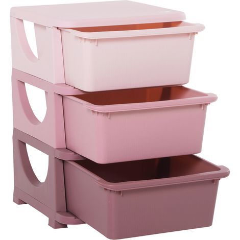 Coffres de rangement pour enfants, 3 bacs, bords arrondis, motif en relief, 37x37x56,5 cm, rose (1/5)