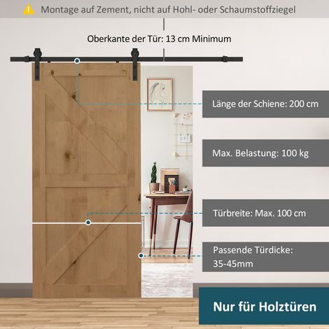Kit de rail pour porte coulissante, charge max 100 kg, métal, 2 m, noir. (1/4)