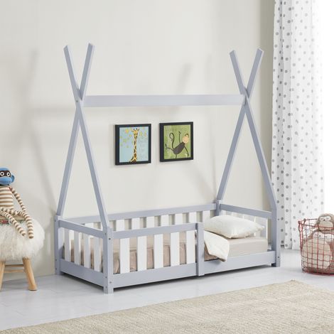 Letto a Capanna Helsingborg con Sponde 70 x 140 cm Grigio Chiaro [en.casa] (1/5)