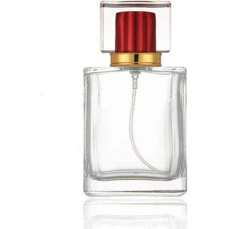 Vaporisateur en verre rechargeable 50 ml, transparent, réutilisable pour parfums et huiles essentielles, rouge (1/3)