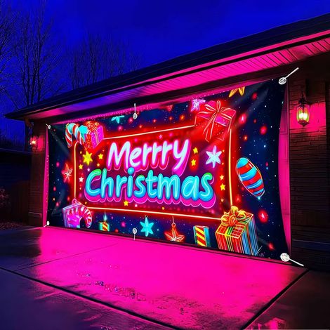 Bache De Porte De Garage De Noël - 13 X 6 Pieds - Design Dessin Animé Avec Effet Phosphorescent - Pour Décoration Intérieure Et Extérieure - 1 Pièce (1/5)