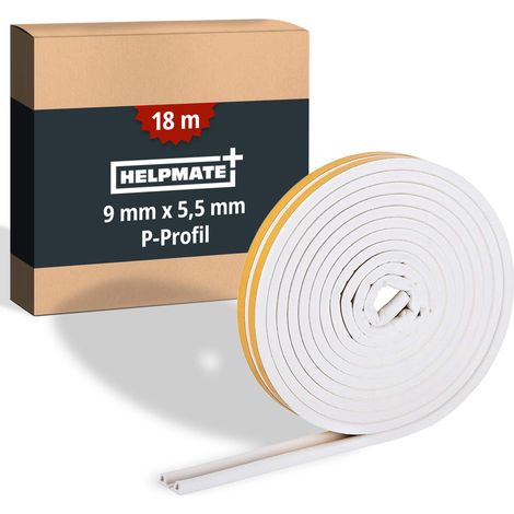 HELPMATE – Nastro sigillante autoadesivo per finestre e porte – Guarnizione per isolare fessure da 2,5 a 5 mm – Nastro 9 x 5,5 mm (Profilo P 18 metri Bianco) (1/5)