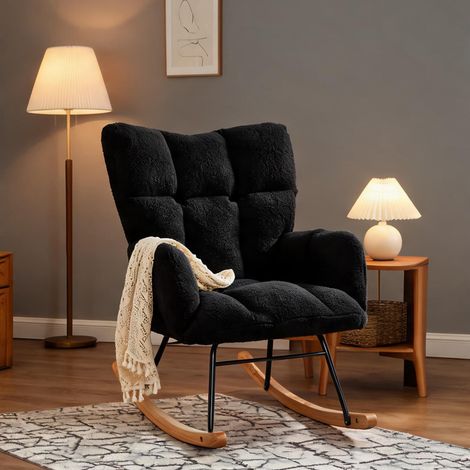 Fauteuil à bascule scandinave en tissu gris foncé avec piètement (1/5)
