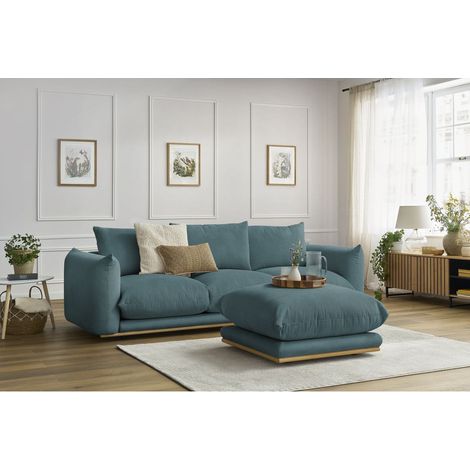 BOBOCHIC - Canapé droit fixe 3 places ERNEST avec pouf Bleu foncé (1/5)