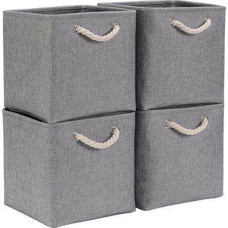 Stoffaufbewahrungswürfel – 4er-Set – Leinen und Metall – Faltbar, 33 x 33 x 33 cm – Grau (1/5)