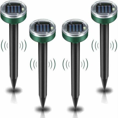 Solarbetriebenes Maulwurfsabwehrgerät, 4-teiliges Ultraschall-Schädlingsbekämpfungsgerät – Maulwurfsbekämpfung mit IP65-Wasserschutzklasse, Garten-Maulwurfsabwehrgerät FDC-Crezuo