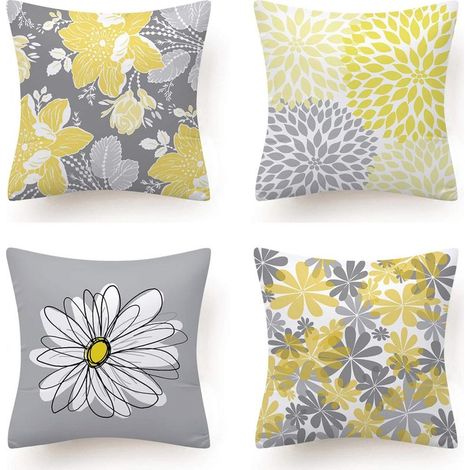 Lot de 4 Housse Coussin, Fleur Taie d'oreiller pour Canapé Maison Salon Chambre Décoration D'intérieur 45X45cm (Daisy - 45X45)Aec (1/5)