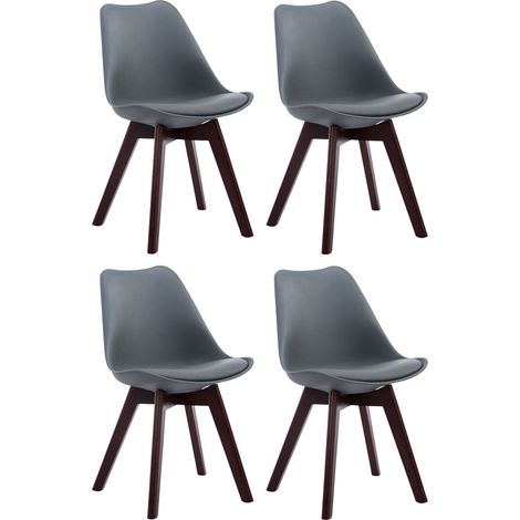 Lot de 4 chaises de salle à manger design scandinave en plastique et PVC gris et piètement à 4 pieds en bois foncé 100008559 (1/4)