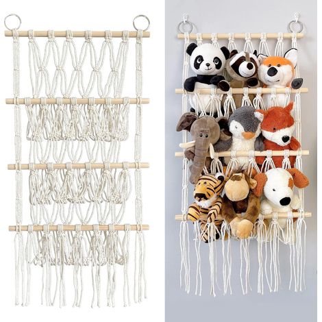 Aufbewahrungsnetz für Kuscheltiere, 3-stöckige Hängematte mit 2 Klebehaken, für Kinderzimmer, Wohnzimmer, Schlafzimmer (1/5)